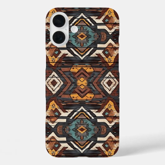Faux Aztec wood grain iPhone sixteen Plus Case (Achterkant)