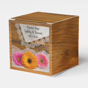 Faux Barn Wood Daisy Trio Lace Wedding Bedankdoosjes