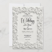 Faux Bas Relief Ornate White Wedding Invitation (Devant)