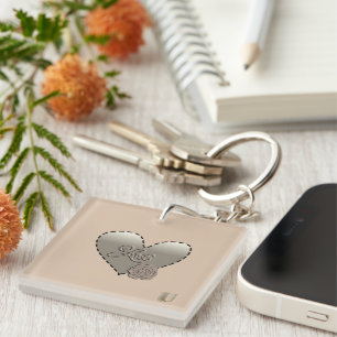 Faux Beveled Love U & Roos Champaign-design Sleutelhanger