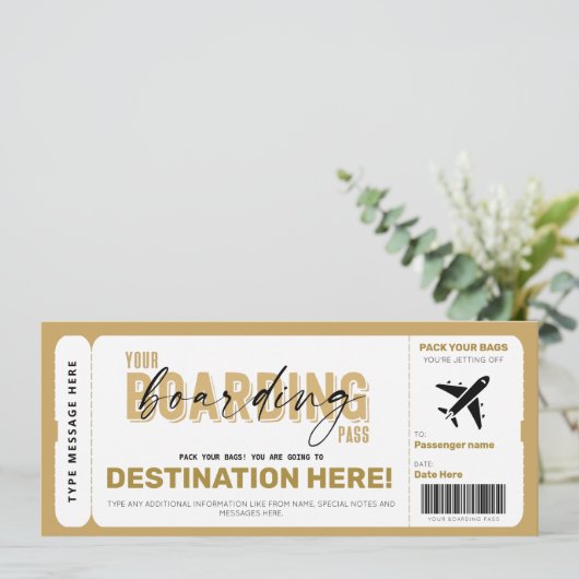 Faux billet cadeau de billet d'avion Carte d'embar (Debout devant)