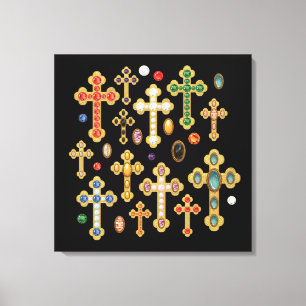 Faux Birthstone Crosses en losse Pareltjes op zwar Canvas Afdruk