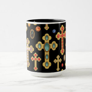 Faux Birthstone Crosses en losse Pareltjes op zwar Mok