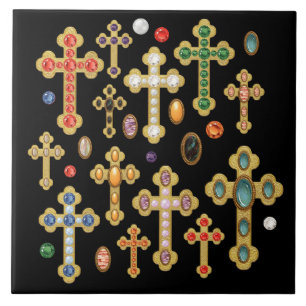 Faux Birthstone Crosses en losse Pareltjes op zwar Tegeltje