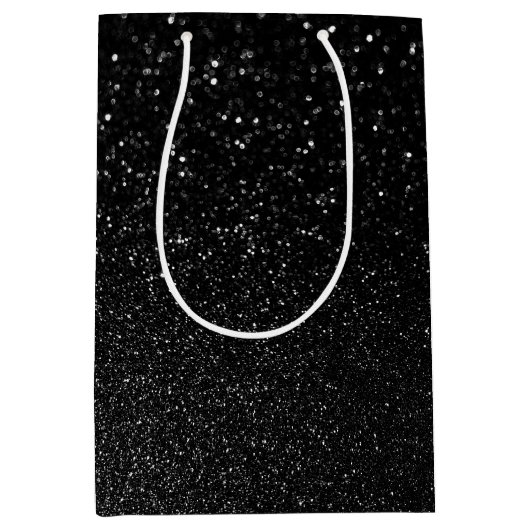 Faux Black Bokeh Glitter Foto Medium Cadeauzakje (Voorkant)
