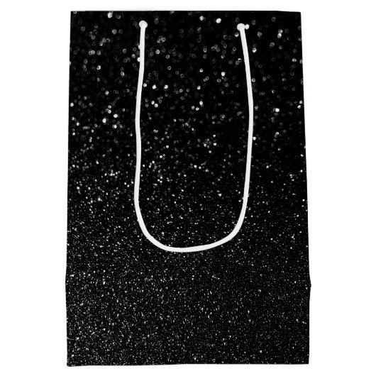 Faux Black Bokeh Glitter Foto Medium Cadeauzakje (Achterkant)