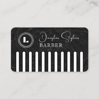Faux black comb with logo barber visitekaartje