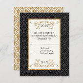 Faux Black Gold Glitter Damask Style RSVP (Voorkant / Achterkant)