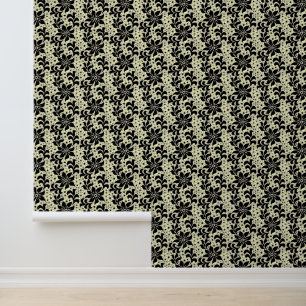 Faux Black Lace Fishnet Flowers Custom Color Behang