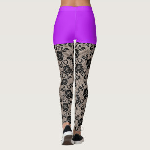 Faux Black Lace Fishnet met Paarse korte Leggings