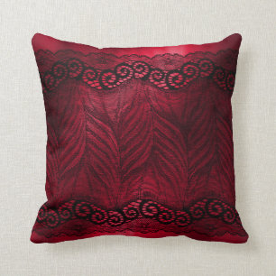 Faux Black Lace op rood Kussen