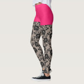 Faux Black Lace Poisson Drôle Drôle Leggings Rose  (Gauche)