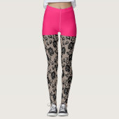 Faux Black Lace Poisson Drôle Drôle Leggings Rose  (Devant)