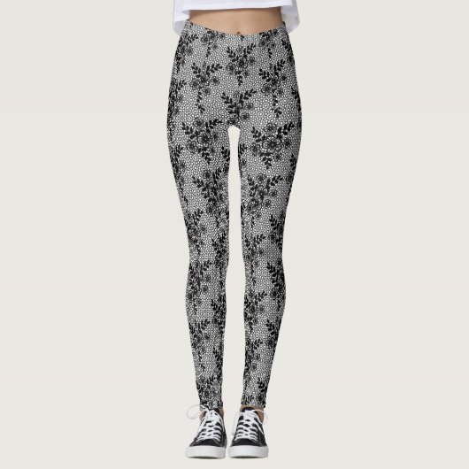 Faux Black Lace Poisson Leggings Design romantique (Devant)
