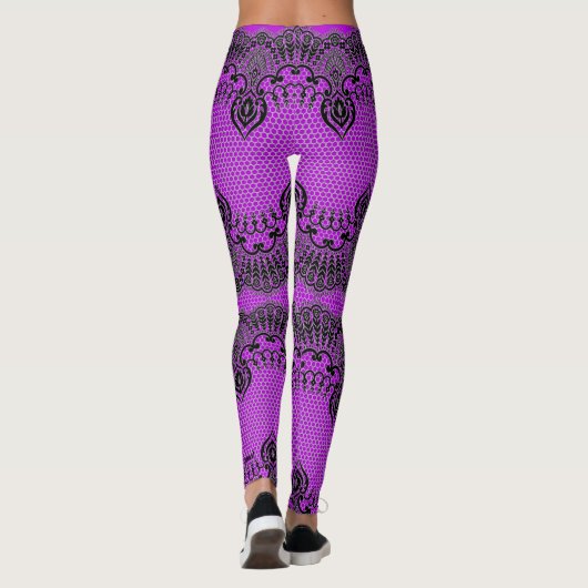 Faux Black Lace Purple Leggings Pêche Votre Couleu (Dos)