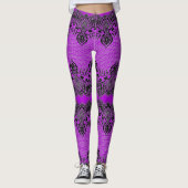 Faux Black Lace Purple Leggings Pêche Votre Couleu (Devant)