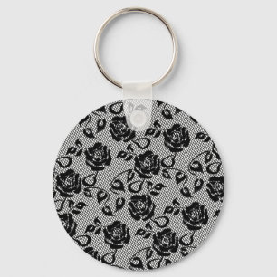 Faux Black Lace Roos Fishnet Sleutelhanger
