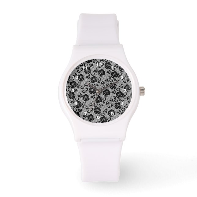Faux Black Lace Roos Fishnet Watch Gift Horloge (Voorkant)