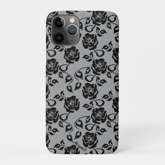Faux Black Lace Rose coque iphone de pêche (Dos)