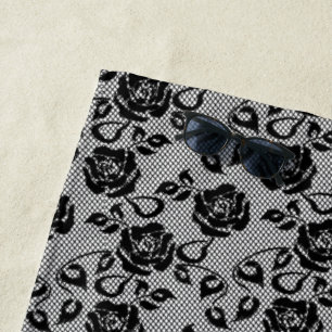 Faux Black Lace Rose Fishnet Beach Serviette Cadea