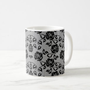Faux Black Lace Rose Fishnet Coffee Mug