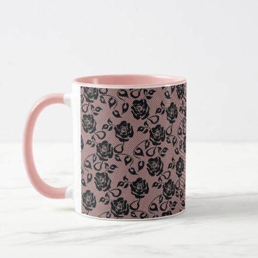 Faux Black Lace Rose Fishnet Coffee Mug Cadeau (Gauche)