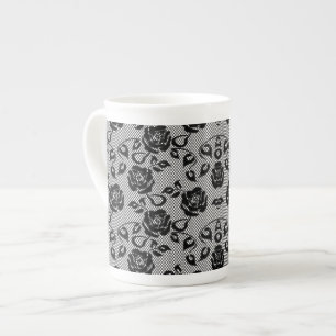 Faux Black Lace Rose Fishnet Mug Cadeau