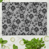 Faux Black Lace Rose Fishnet Serviette de cuisine (Plié)