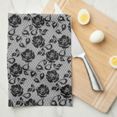 Faux Black Lace Rose Fishnet Serviette de cuisine (Quart Plié)
