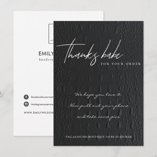 FAUX BLACK LEATHER CORPORATE BUSINESS LOGO BEDANKKAART (Voorkant / Achterkant)