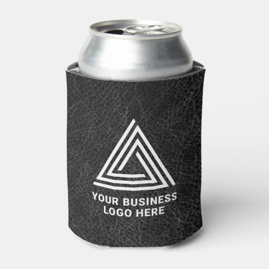 Faux Black Leather Modern Business Logo Blikjeskoeler (Blikje Voorkant)