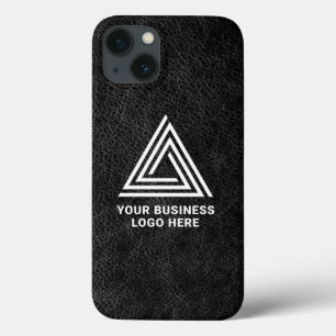 Faux Black Leather Modern Business Logo iPhone 13 Hoesje