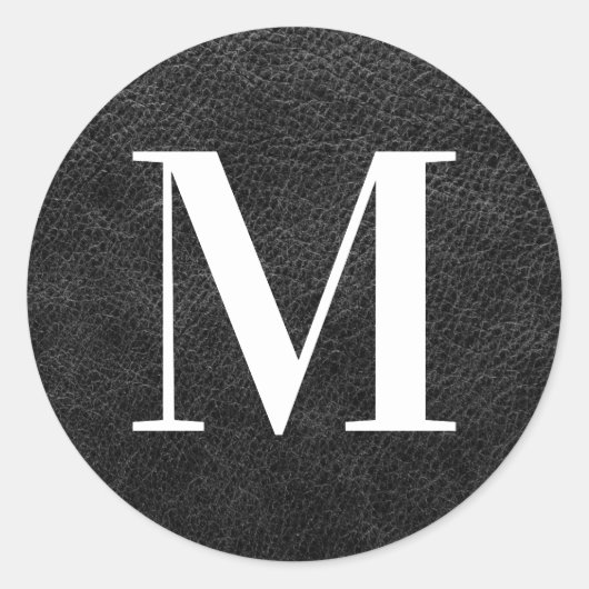 Faux Black Leather Modern Monogram Ronde Sticker (Voorkant)