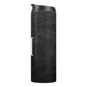Faux Black Leather Modern Monogram Thermosbeker (Geroteerd rechts)