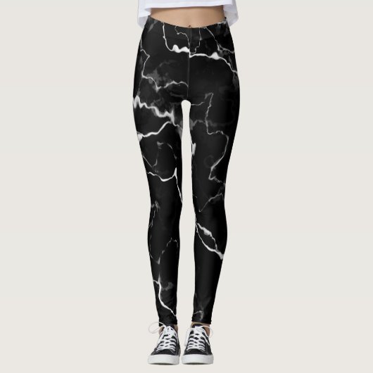 Faux Black Marble Texture Kijk uit Leggings (Voorkant)