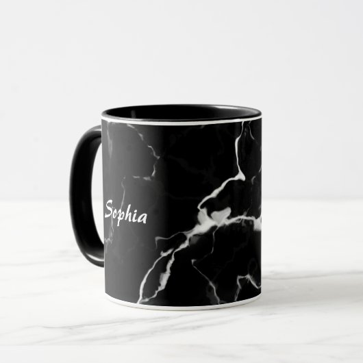 Faux Black Marble-textuur met aangepaste naam Mok (Voorkant links)