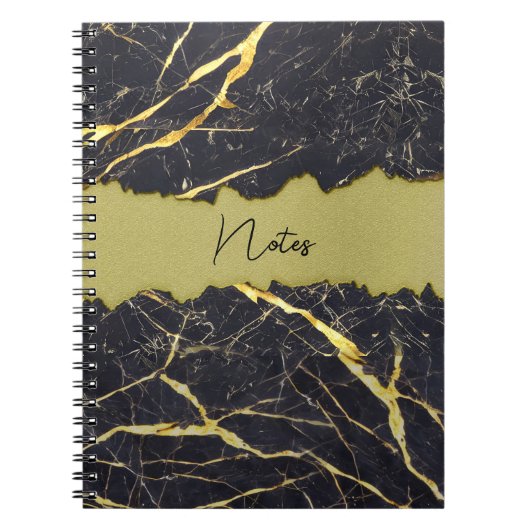 Faux Black Marmer Torn Gold Section  Notitieboek (Voorkant)
