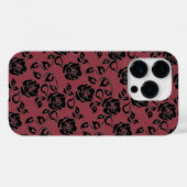 Faux Black Red Lace Rose coque iphone de pêche (Verso (horizontal))