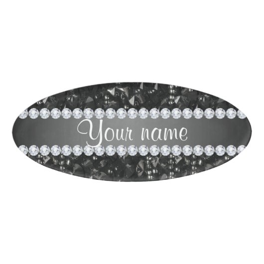 Faux Black Sequins en Diamonds Naambadge (Voorkant)