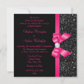 Faux Black Sequins en Hot Pink Bow Wedding Kaart (Achterkant)