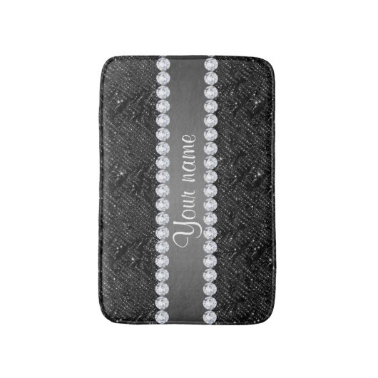 Faux Black Sequins Sparkles and Diamonds Badmat (Voorkant Verticaal)