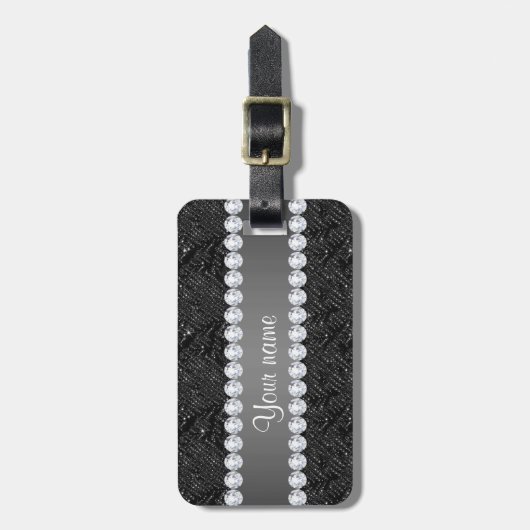 Faux Black Sequins Sparkles and Diamonds Bagagelabel (Voorkant verticaal)