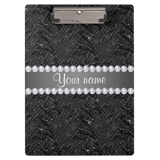 Faux Black Sequins Sparkles and Diamonds Klembord (Voorkant)