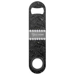 Faux Black Sequins Sparkles and Diamonds Speed Flessenopener