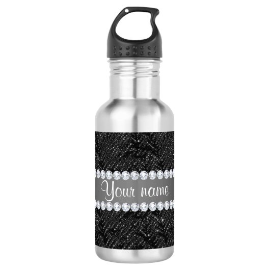 Faux Black Sequins Sparkles and Diamonds Waterfles (Voorkant)