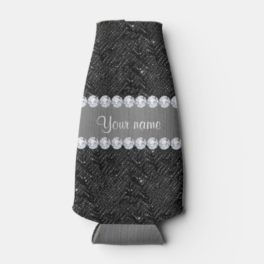 Faux Black Sequins Sparkles en Diamonds Flesjeskoeler (Voorkant)