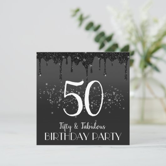 faux black sparkle 50e anniversaire invitation (Debout devant)