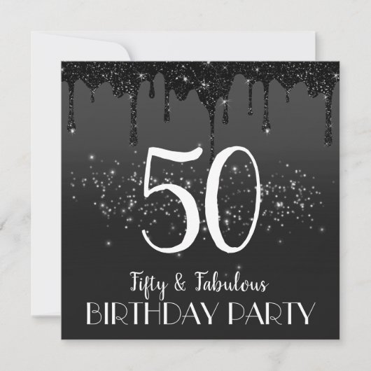faux black sparkle 50e anniversaire invitation (Devant)