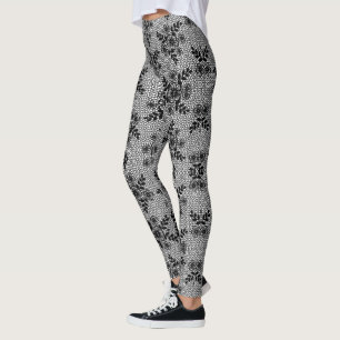 Faux Black White dentelle Leggings Romantique