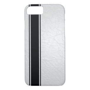 Faux Blanc cuir et noir bande iPhone 7 Coque